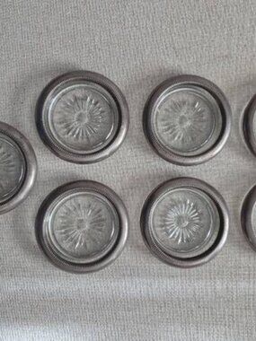 Set 7 Vintage Silver-Plated Glass Coasters